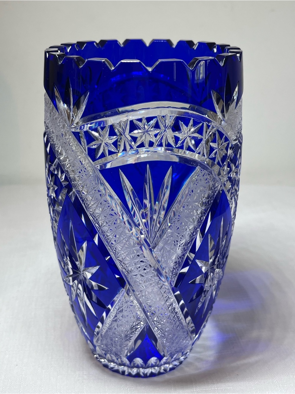 Lausitzer Cobalt Blue lead Crystal Cut To Clear Glass Vase
Germany